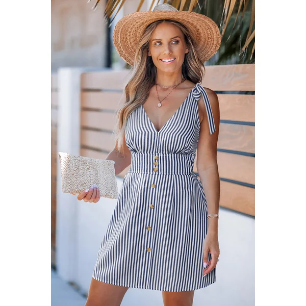 Robe courte rayée col V