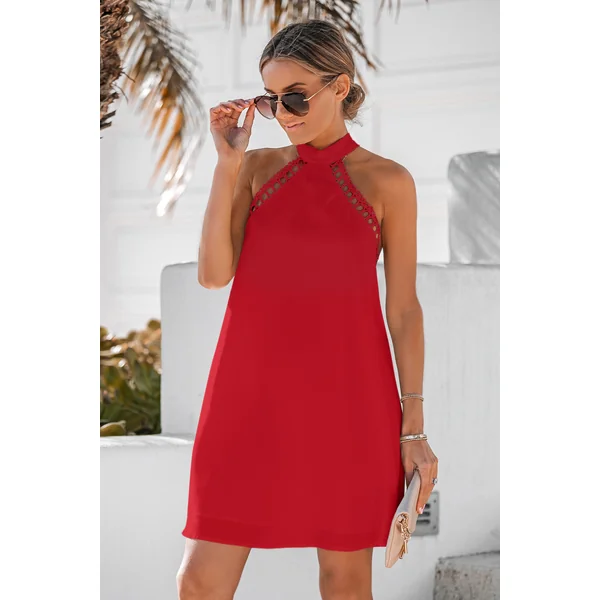 Robe courte rouge col rond sans manches