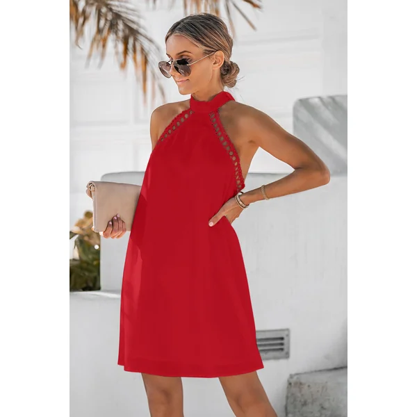 Robe courte rouge col rond sans manches