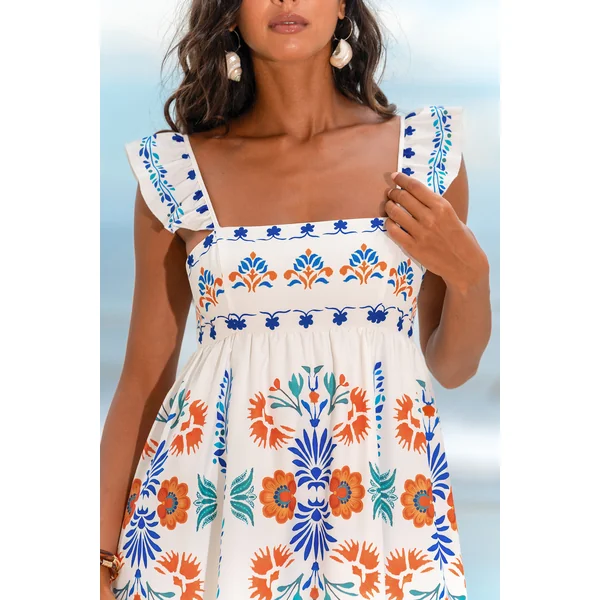 Robe courte tissé avec garniture à volants