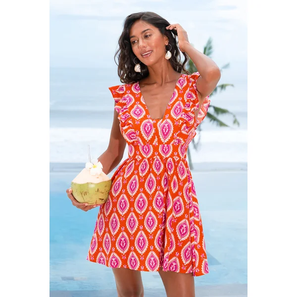 Robe courte tissé garniture à volants