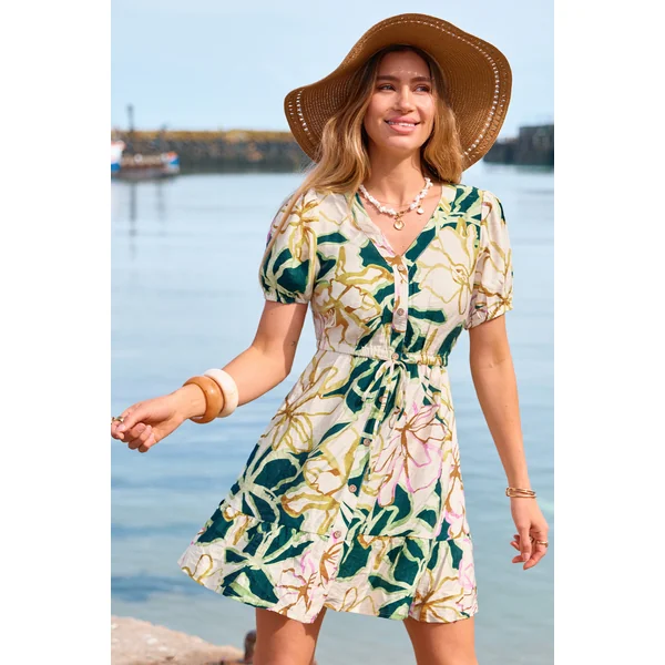 Robe courte tissé à col V