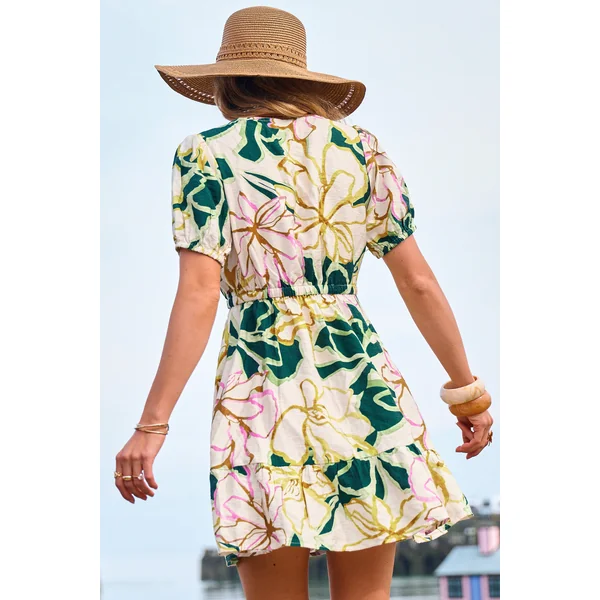 Robe courte tissé à col V