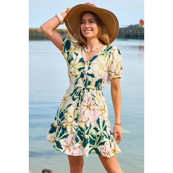 Robe courte tissé à col V