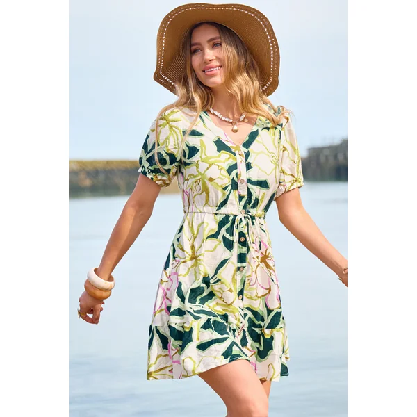 Robe courte tissé à col V