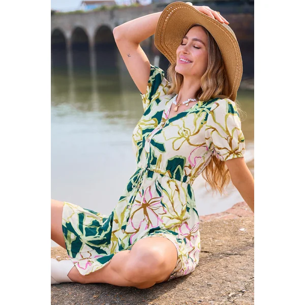 Robe courte tissé à col V