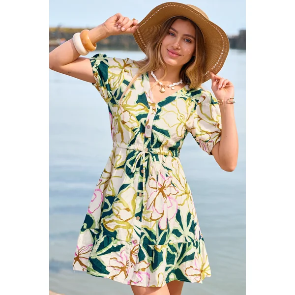 Robe courte tissé à col V