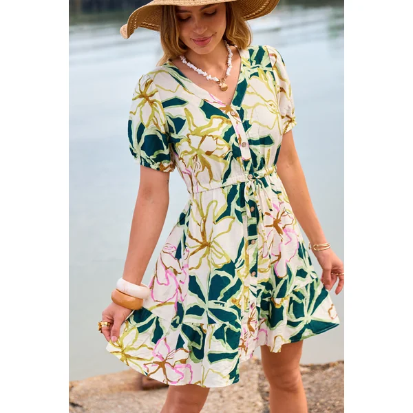 Robe courte tissé à col V