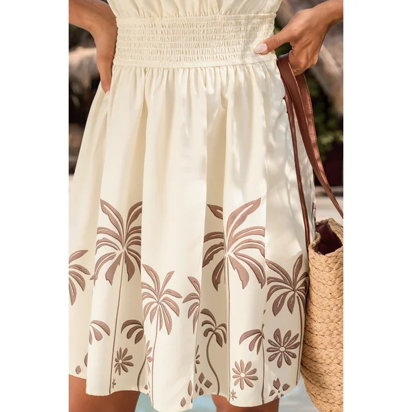 Robe courte tissée tropicale col surplis