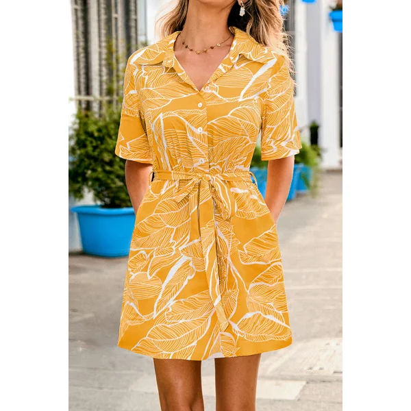 Robe courte tropicale col chemise