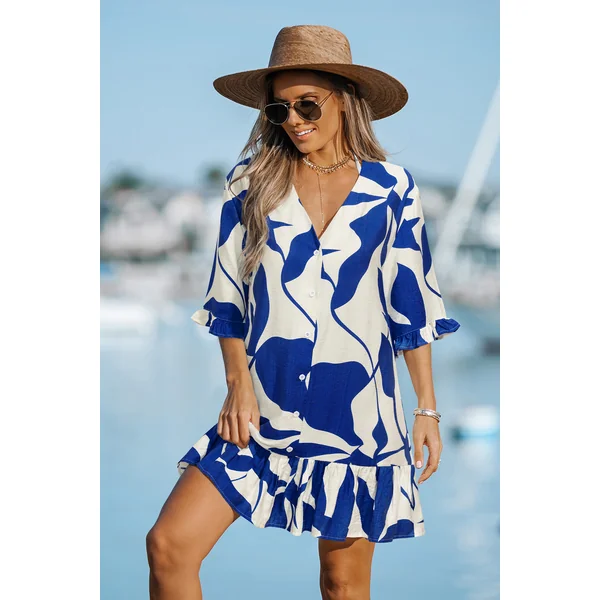 Robe courte tropicale demi manches