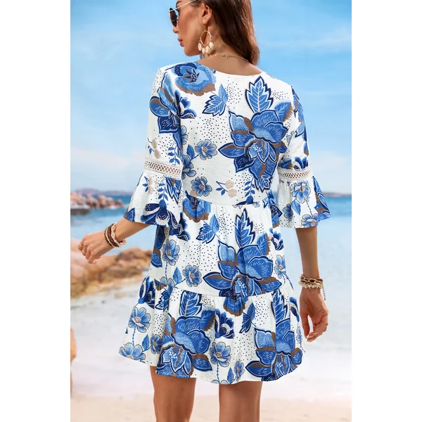 Robe courte tropicale manches mi-longues