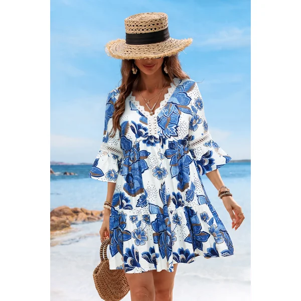 Robe courte tropicale manches mi-longues