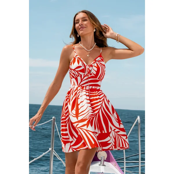 Robe courte tropicale orange sans manches