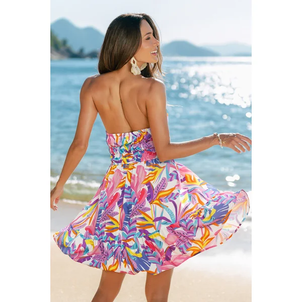 Robe courte tropicale à l’esprit évasion