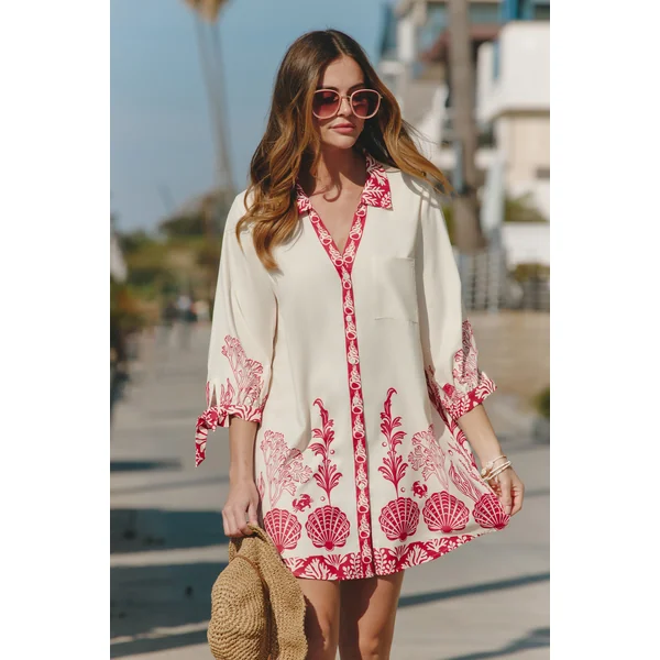 Robe courte tropicale à poche