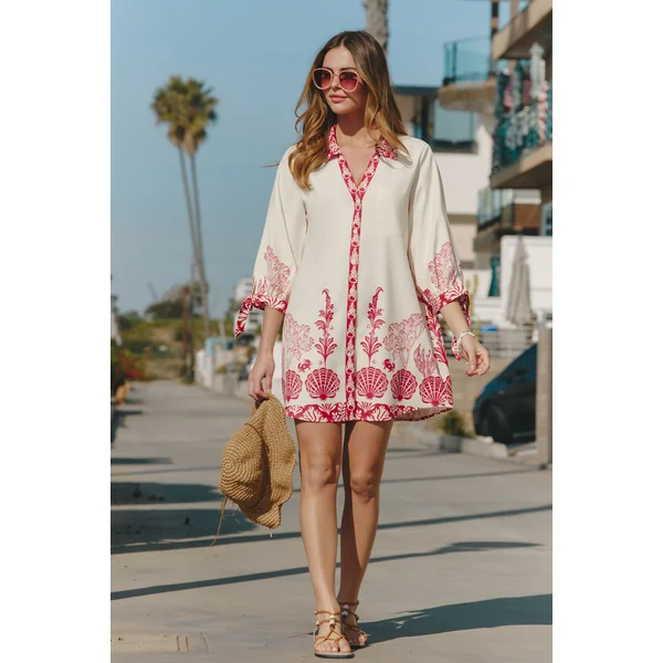 Robe courte tropicale à poche