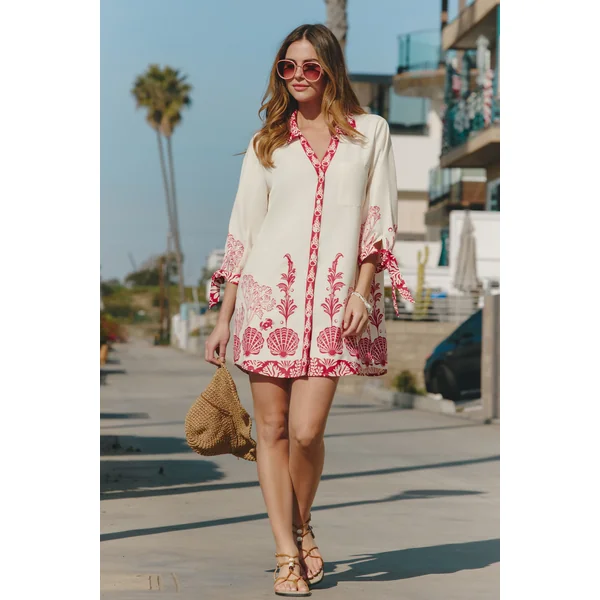 Robe courte tropicale à poche