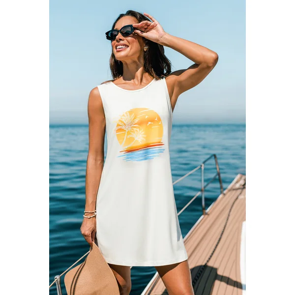 Robe courte à imprimé graphique coucher de soleil