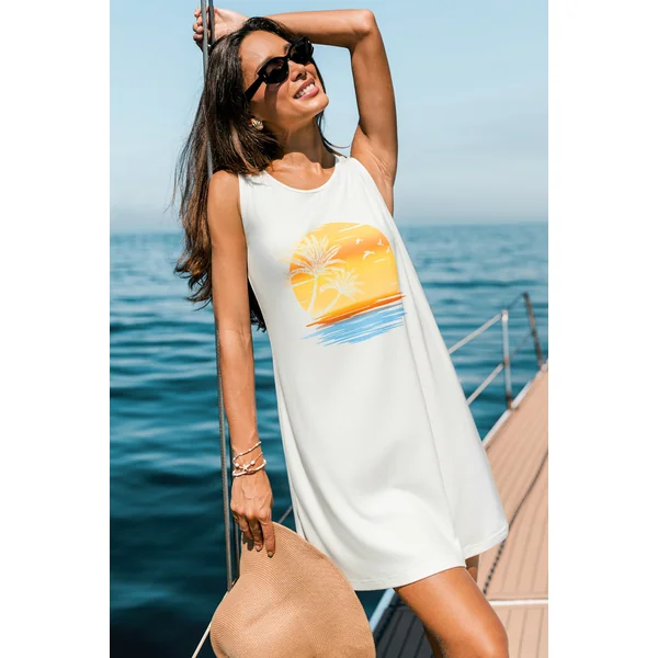 Robe courte à imprimé graphique coucher de soleil