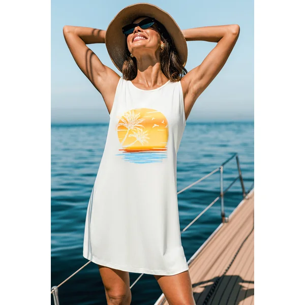 Robe courte à imprimé graphique coucher de soleil
