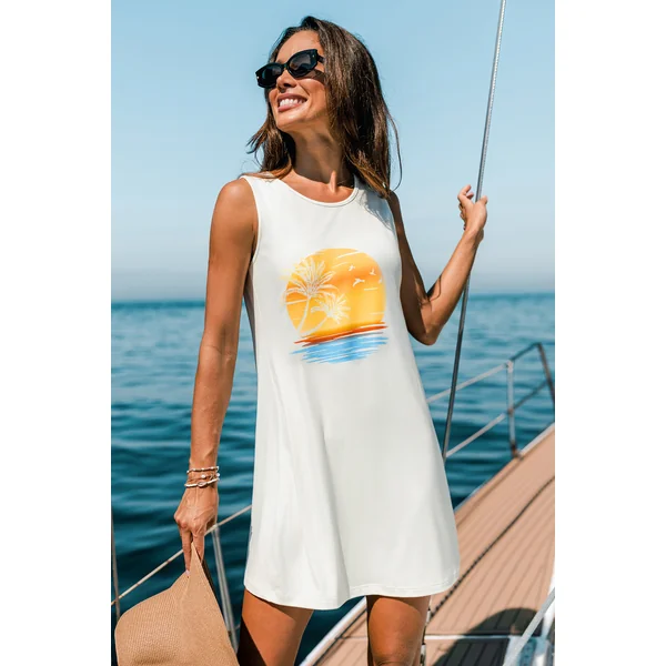 Robe courte à imprimé graphique coucher de soleil