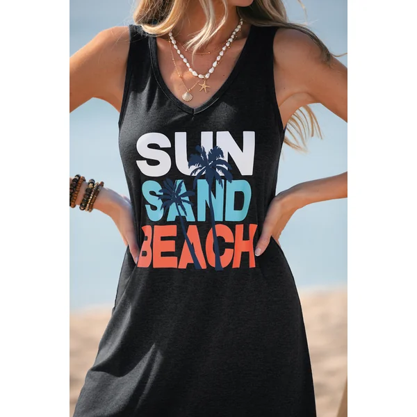 Robe courte à imprimé graphique sans manches