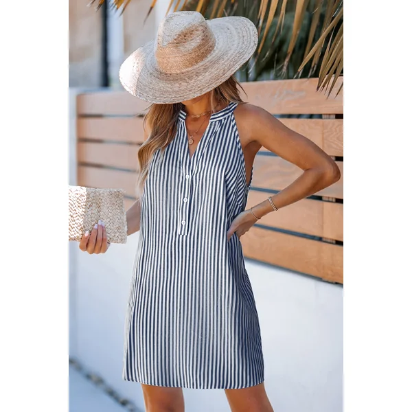 Robe courte à rayures sans manches bleu marine