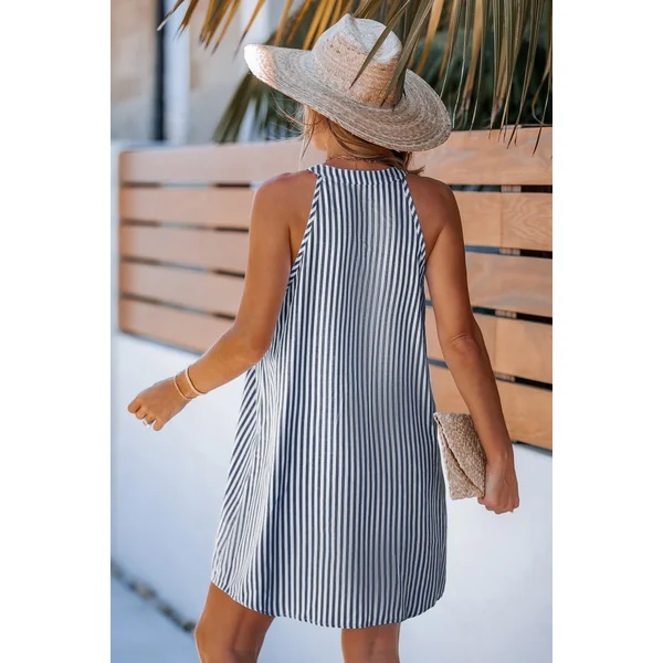 Robe courte à rayures sans manches bleu marine