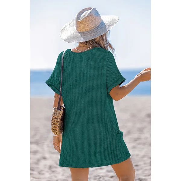 Robe cover up aqua courte col V manches courtes