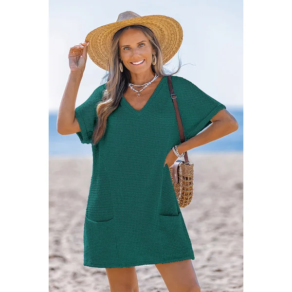 Robe cover up aqua courte col V manches courtes