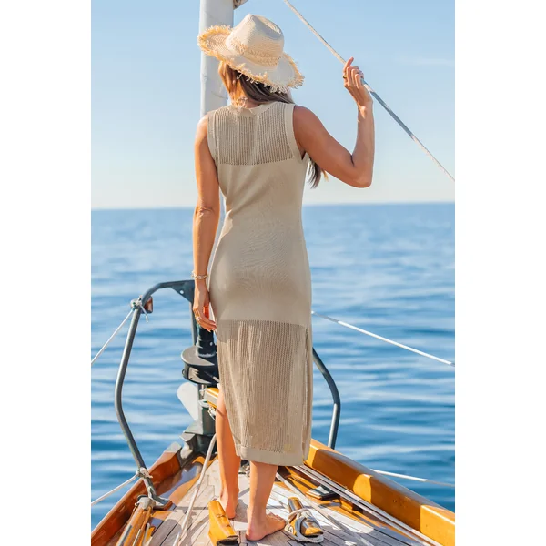 Robe cover up beige col rond