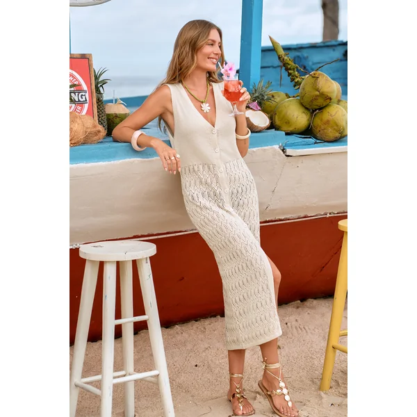 Robe cover up beige à boutons