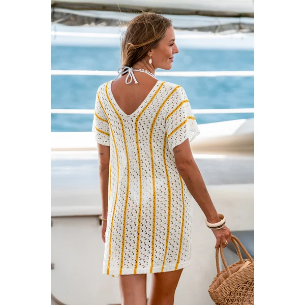 Robe cover up blanche courte manches courtes
