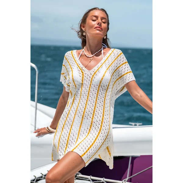 Robe cover up blanche courte manches courtes