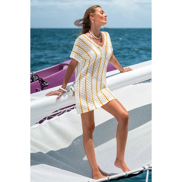 Robe cover up blanche courte manches courtes