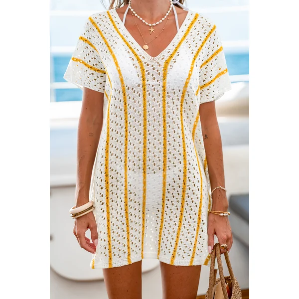 Robe cover up blanche courte manches courtes
