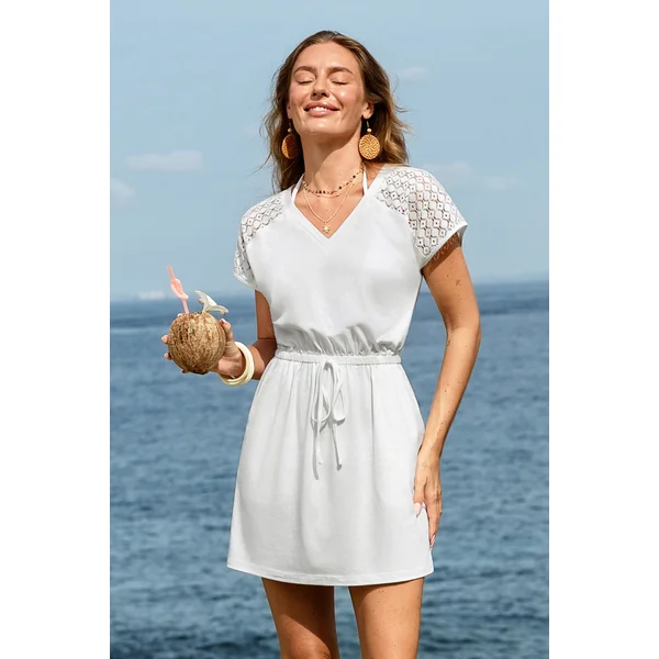 Robe cover up blanche courte à manches courtes