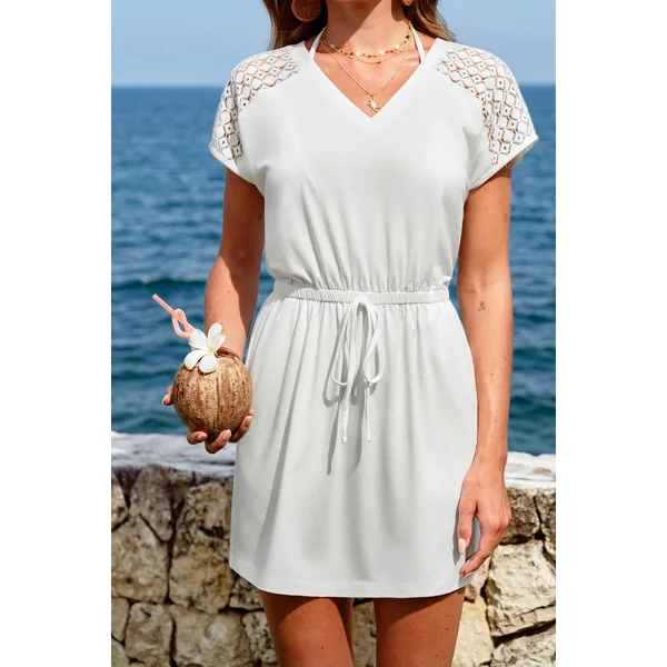 Robe cover up blanche courte à manches courtes