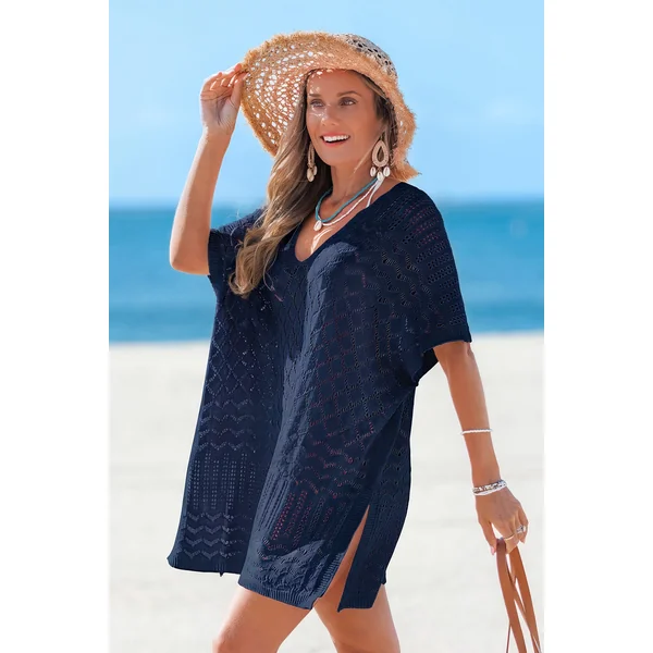 Robe cover up col V manches courtes