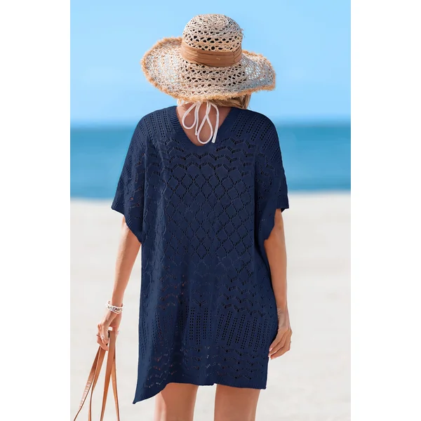 Robe cover up col V manches courtes