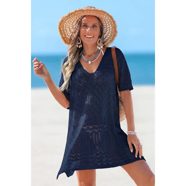 Robe cover up col V manches courtes