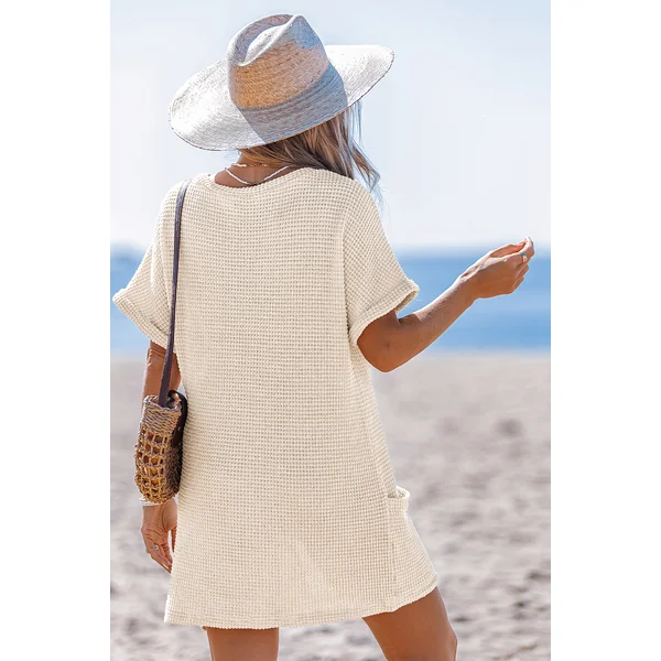 Robe cover up courte beige col V