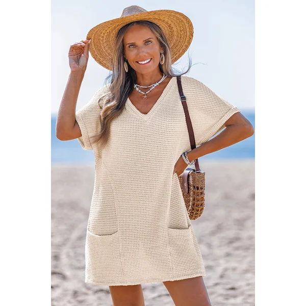 Robe cover up courte beige col V