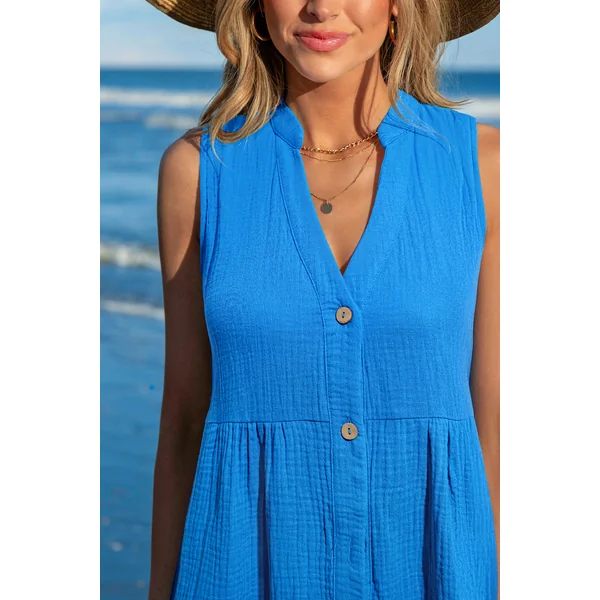 Robe cover up courte bleue col cranté