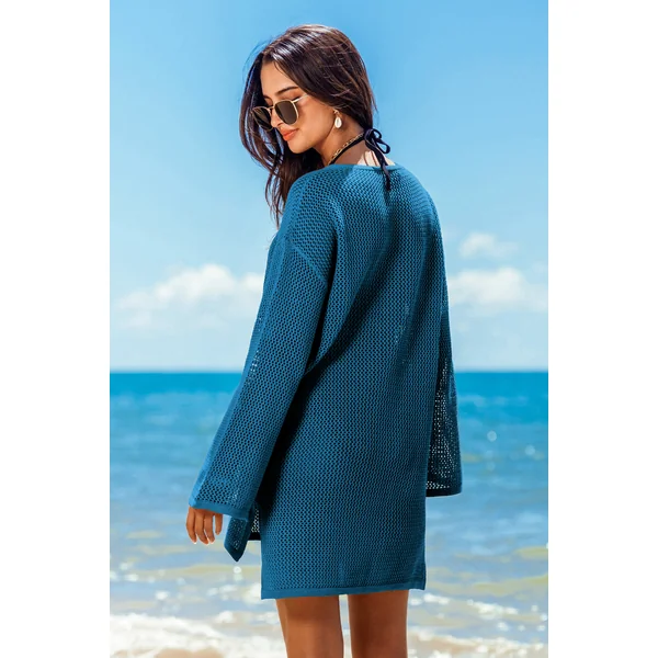 Robe cover up courte bleue manches de cloche