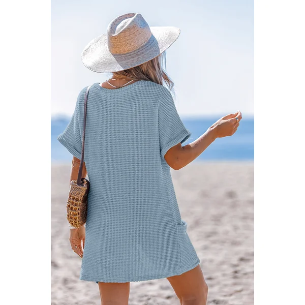 Robe cover up courte bleue à poches