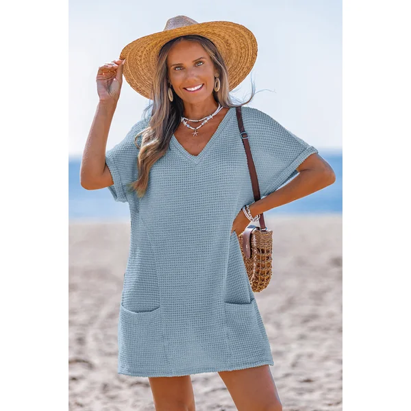Robe cover up courte bleue à poches