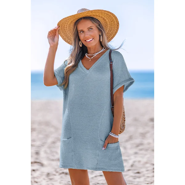 Robe cover up courte bleue à poches