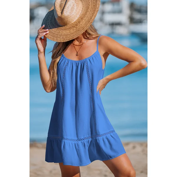 Robe cover up courte bleue à volants